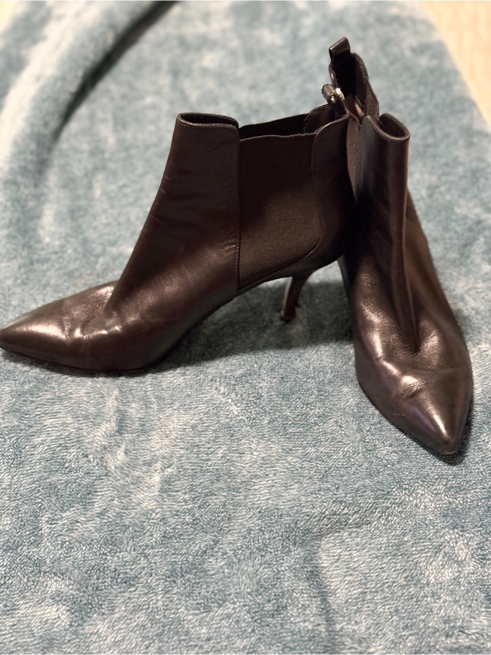 Michael Kors Black Pointed Leather Ankle Booties with Stiletto Heel